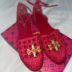 Tory Burch Red Flats with Gold Accents